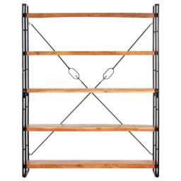 Berkfield Home 5-Tier Bookcase 140x30x180 cm Solid Acacia Wood in Brown - Size: 140 x 30 x 180 cm - thumbnail 2