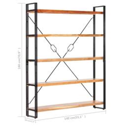 Berkfield Home 5-Tier Bookcase 140x30x180 cm Solid Acacia Wood in Brown - Size: 140 x 30 x 180 cm - thumbnail 6