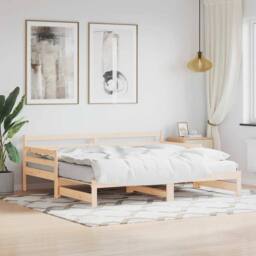 Berkfield Home Beautiful Daybed with Trundle 90x200 cm Solid Wood Pine in Light Tan - thumbnail 2