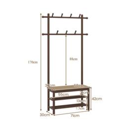 Gymax Coat Rack Entryway Bench With 2 Hanging Rods 11 Hanging Hooks Shelves in Brown - thumbnail 2