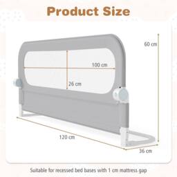 CASART Foldable Toddler Bed Rail 120 cm Long Adjustable Baby Bed Rail Guard in Grey - thumbnail 2