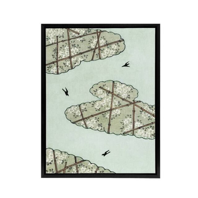 "Artery8 Abstract Floral Sky Illustration Framed Canvas Wall Art Print Bijutsukai in Blue - Size: W12"" x H16""" - image 1