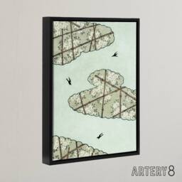 "Artery8 Abstract Floral Sky Illustration Framed Canvas Wall Art Print Bijutsukai in Blue - Size: W12"" x H16""" - thumbnail 2