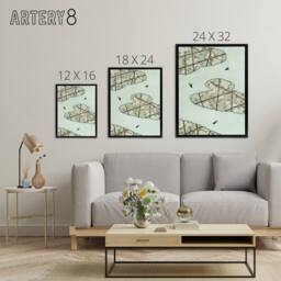 "Artery8 Abstract Floral Sky Illustration Framed Canvas Wall Art Print Bijutsukai in Blue - Size: W12"" x H16""" - thumbnail 4