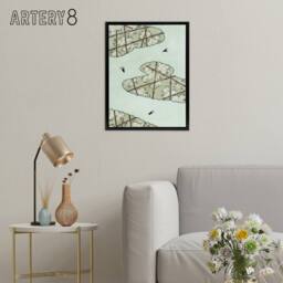 "Artery8 Abstract Floral Sky Illustration Framed Canvas Wall Art Print Bijutsukai in Blue - Size: W12"" x H16""" - thumbnail 3