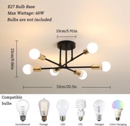 COMELY Vintage Ceiling Lights, 6 Lights Industrial Ceiling Lights, Dia 52cm in Gold - thumbnail 3