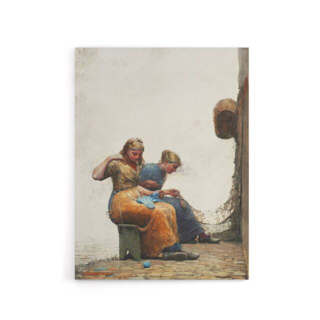"Artery8 Mending the Fishing Nets Winslow Homer Canvas Wall Art Print in White - Size: W12"" x H16""" - image 1