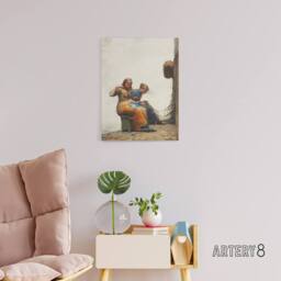"Artery8 Mending the Fishing Nets Winslow Homer Canvas Wall Art Print in White - Size: W12"" x H16""" - thumbnail 3