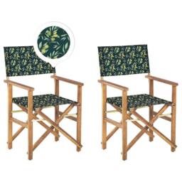 Wyld and Coco Set 2 Folding Director Chairs Acacia Wood Off-White and Olives in Green - thumbnail 2
