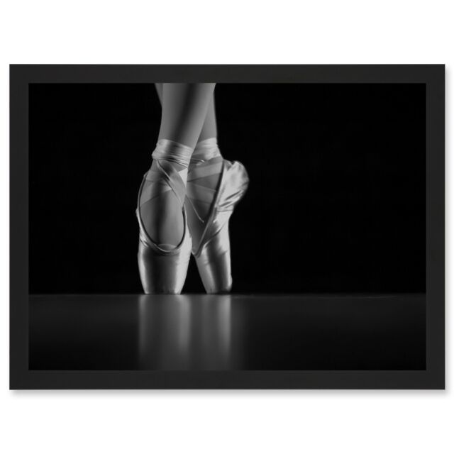Artery8 Ballerina Ballet Shoes A4 Artwork Framed Wall Art Print in Black - image 1