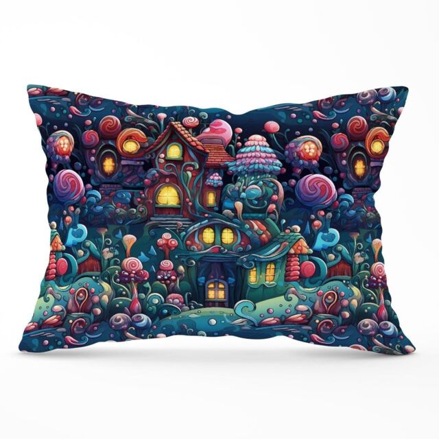 Warren Reed - Designer Whimsical Gingerbread House Pattern Cushions in Blue - Size: 45 cm x 45 cm - image 1