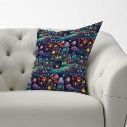 Warren Reed - Designer Whimsical Gingerbread House Pattern Cushions in Blue - Size: 45 cm x 45 cm - thumbnail 2