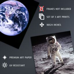 Artery8 Wall Art Print Pack of 3 NASA Earth from Space Apollo 11 Moon Landing Astronaut Aldrin Armstrong Boot Large Poster Set - thumbnail 2