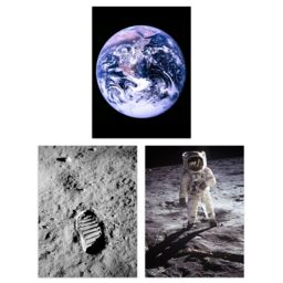 Artery8 Wall Art Print Pack of 3 NASA Earth from Space Apollo 11 Moon Landing Astronaut Aldrin Armstrong Boot Large Poster Set - thumbnail 1