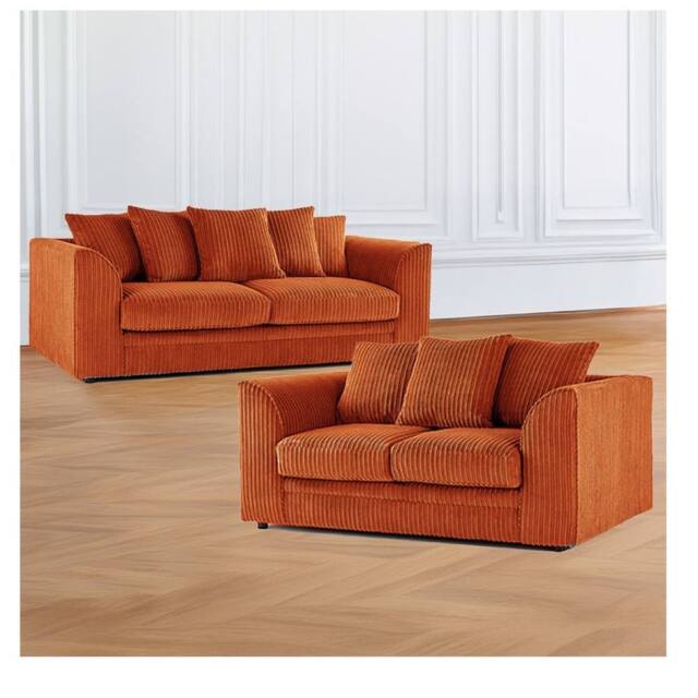 Furniture 786 Hannah Jumbo Cord 3+2 Seater Sofa Set in Orange - image 1