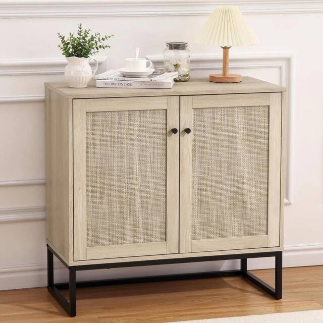 VOGREX Rattan Sideboard Buffet Storage Cabinet Kitchen Hallway in Beige - image 1