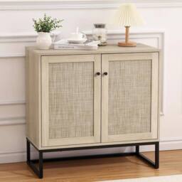 VOGREX Rattan Sideboard Buffet Storage Cabinet Kitchen Hallway in Beige - thumbnail 1