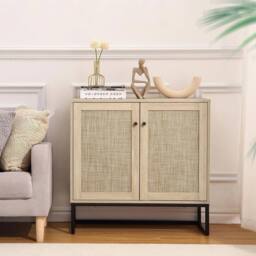 VOGREX Rattan Sideboard Buffet Storage Cabinet Kitchen Hallway in Beige - thumbnail 4