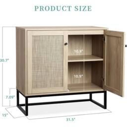 VOGREX Rattan Sideboard Buffet Storage Cabinet Kitchen Hallway in Beige - thumbnail 2