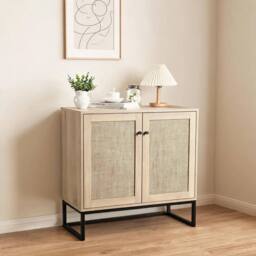 VOGREX Rattan Sideboard Buffet Storage Cabinet Kitchen Hallway in Beige - thumbnail 3