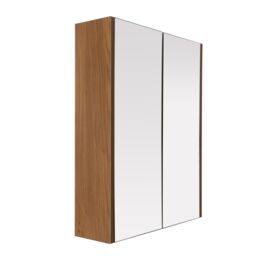 Orsina Stylish 2 Door Oak Effect Wall Cabinet, Melamine Finish Display Cabinet, Wall Mounted MDF Corner Cabinet in Natural - thumbnail 1