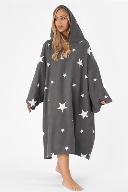 OHS Star Hooded Poncho Towel Swimming Adult Dry Changing Robe Beach Bath in Dark Grey - image 1