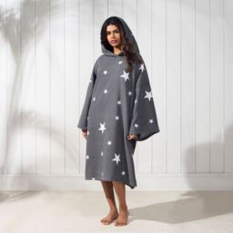 OHS Star Hooded Poncho Towel Swimming Adult Dry Changing Robe Beach Bath in Dark Grey - thumbnail 2