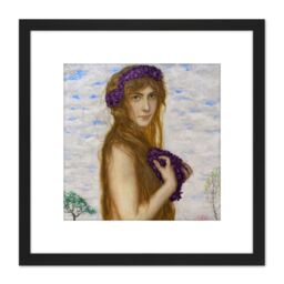 Artery8 Von Stuck Spring Allegory Painting 8X8 Inch Square Wooden Framed Wall Art Print Picture with Mount in Black - thumbnail 1
