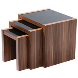 Orsina Wooden Nest of 3 Tables, High Gloss Black Finish Nesting Table, Long Lasting Console Tables for Living Room in Brown