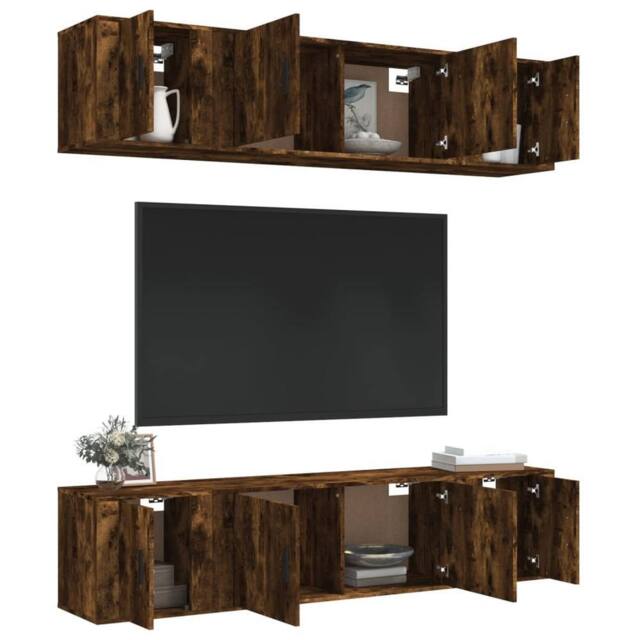 Berkfield Home Classic 6 Piece TV Cabinet Set Smoked Oak Engineered Wood in Brown - image 1