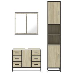 Berkfield Home 3 Piece Bathroom Furniture Set Sonoma Oak Engineered Wood in Brown - thumbnail 5