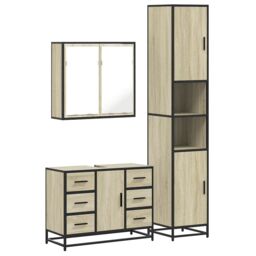Berkfield Home 3 Piece Bathroom Furniture Set Sonoma Oak Engineered Wood in Brown - thumbnail 2