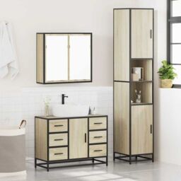 Berkfield Home 3 Piece Bathroom Furniture Set Sonoma Oak Engineered Wood in Brown - thumbnail 4
