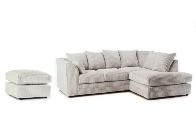 Furniture 786 Horizon Jumbo Cord 4 Seater Right Hand Facing Corner Sofa + Footstool in Ivory - image 1