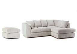 Furniture 786 Horizon Jumbo Cord 4 Seater Right Hand Facing Corner Sofa + Footstool in Ivory