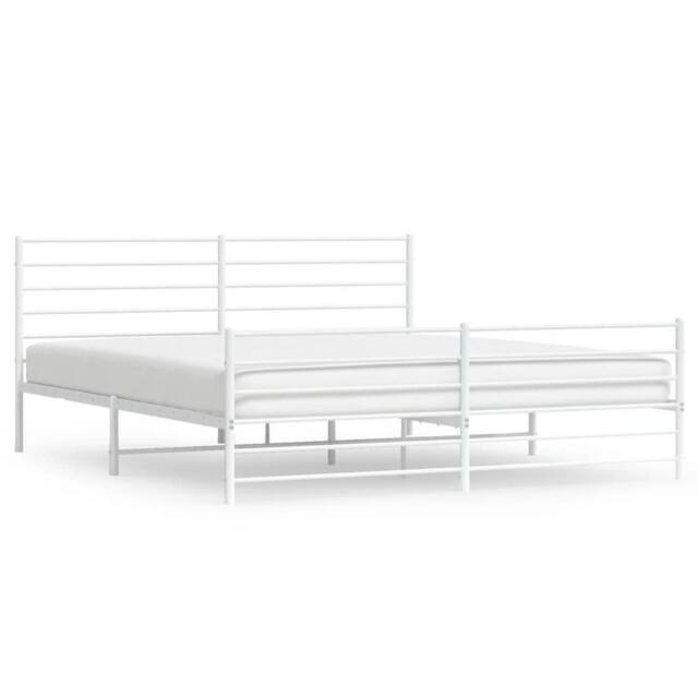 Berkfield Home Metal Bed Frame with Headboard & Footboard White 200x200 cm - image 1