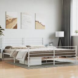 Berkfield Home Metal Bed Frame with Headboard & Footboard White 200x200 cm - thumbnail 2