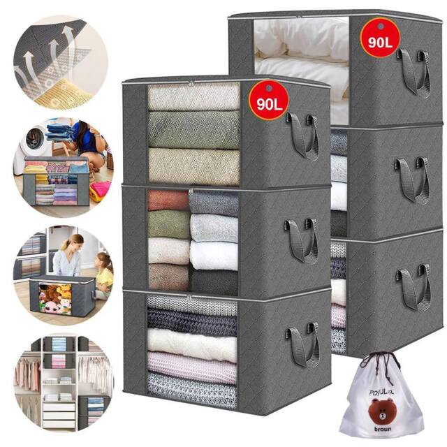 SPETLEK 6 Pack 90L Storage Bags Zipped for Clothes, Bedding, Toys in Grey - image 1