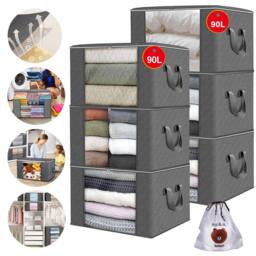SPETLEK 6 Pack 90L Storage Bags Zipped for Clothes, Bedding, Toys in Grey