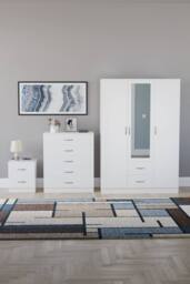 Home Discount Vida Designs 3Pc Bedroom Set 2Bedside, 5 Drawer Chest, Mirror Wardrobe in White - thumbnail 4