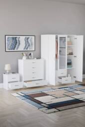Home Discount Vida Designs 3Pc Bedroom Set 2Bedside, 5 Drawer Chest, Mirror Wardrobe in White - thumbnail 2