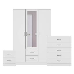 Home Discount Vida Designs 3Pc Bedroom Set 2Bedside, 5 Drawer Chest, Mirror Wardrobe in White - thumbnail 8