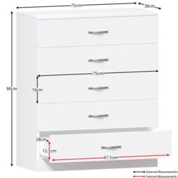 Home Discount Vida Designs 3Pc Bedroom Set 2Bedside, 5 Drawer Chest, Mirror Wardrobe in White - thumbnail 6
