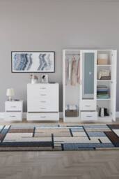 Home Discount Vida Designs 3Pc Bedroom Set 2Bedside, 5 Drawer Chest, Mirror Wardrobe in White - thumbnail 3