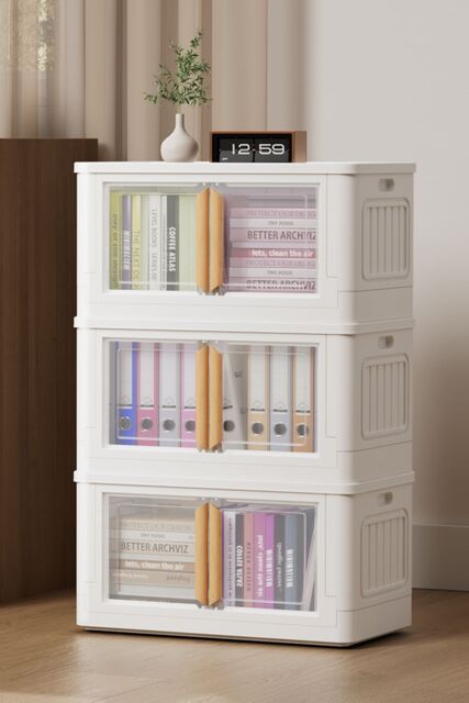 Living and Home Stackable Foldable 3-Tier Storage Box Wardrobe 50*30*89 CM in White - image 1
