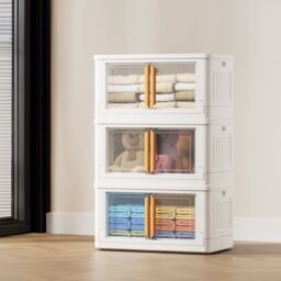 Living and Home Stackable Foldable 3-Tier Storage Box Wardrobe 50*30*89 CM in White - thumbnail 3