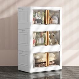 Living and Home Stackable Foldable 3-Tier Storage Box Wardrobe 50*30*89 CM in White - thumbnail 4