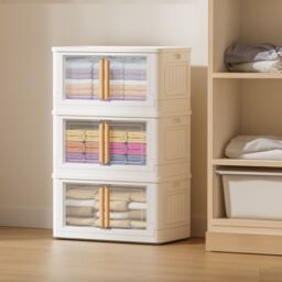 Living and Home Stackable Foldable 3-Tier Storage Box Wardrobe 50*30*89 CM in White - thumbnail 2