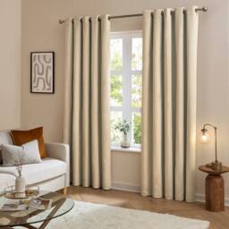 Furn The Ultimate Velvet 100% Blackout Eyelet Curtain Pair in Beige - Size: 168 cm width x 137 cm drop - thumbnail 2
