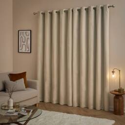 Furn The Ultimate Velvet 100% Blackout Eyelet Curtain Pair in Beige - Size: 168 cm width x 137 cm drop - thumbnail 3